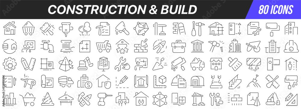 Aufkleber Construction and build line icons collection. Big UI icon set in a flat design. Thin outline icons pack. Vector illustration EPS10
