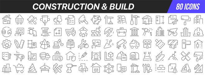 Construction and build line icons collection. Big UI icon set in a flat design. Thin outline icons pack. Vector illustration EPS10