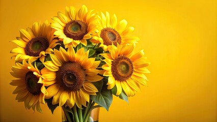 Beautiful sunflower bouquet on yellow background, sunflowers, bouquet, yellow, minimalist, design, bright, cheerful, fresh, vibrant, nature, flora, decorative, colorful, garden, botanical