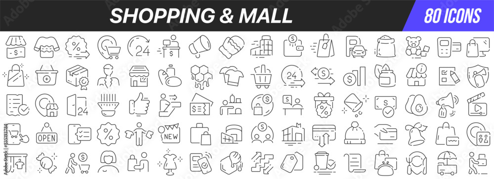 Aufkleber shopping and mall line icons collection. big ui icon set in a flat design. thin outline icons pack. 