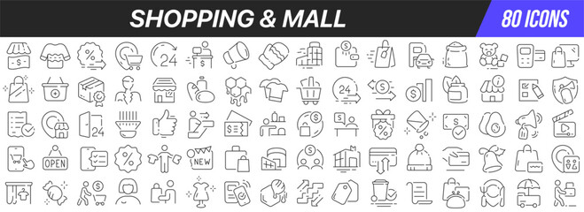 Shopping and mall line icons collection. Big UI icon set in a flat design. Thin outline icons pack. Vector illustration EPS10