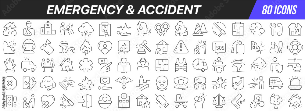 Leinwandbilder emergency and accident line icons collection. big ui icon set in a flat design. thin outline icons p