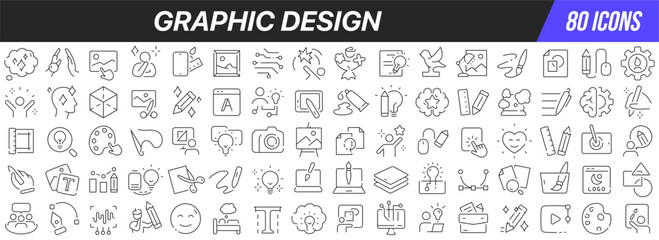 Graphic design line icons collection. Big UI icon set in a flat design. Thin outline icons pack. Vector illustration EPS10