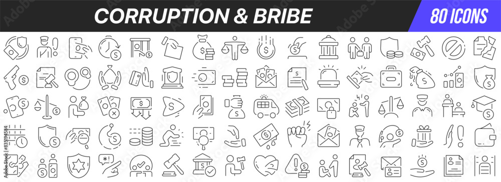 Aufkleber Corruption and bribe line icons collection. Big UI icon set in a flat design. Thin outline icons pack. Vector illustration EPS10