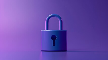 Fototapeta premium Purple padlock on a gradient purple background, symbolizing security, safety, and privacy. Concept of encryption and protection. 3D Illustration.