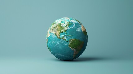 Fototapeta premium Realistic 3D rendering of Earth with detailed continents and oceans against a light blue background. Perfect for global, environment, and geography themes. 3D Illustration.