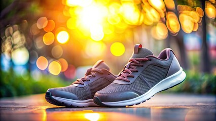 Pair of sport shoes on blurred background, sport shoes, sneakers, athletic, footwear, exercise, gym, fitness, running, active, pair, shoelaces, workout, training, sportswear, athletic shoes