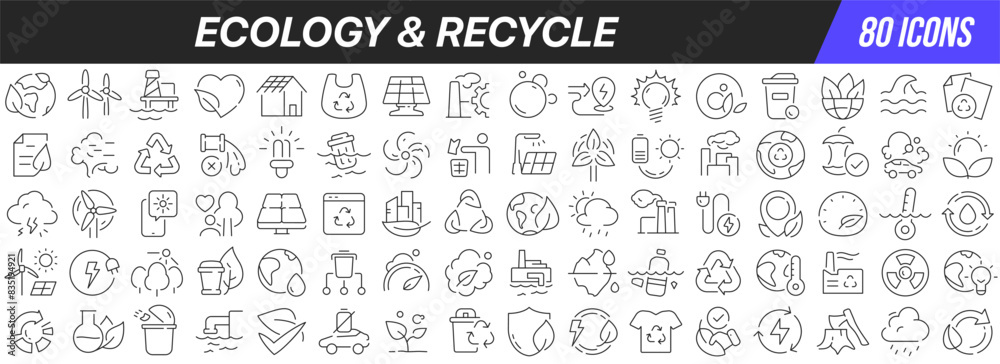 Aufkleber ecology and recycle line icons collection. big ui icon set in a flat design. thin outline icons pack