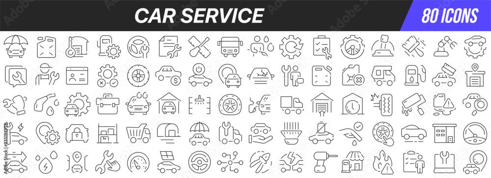 Poster Car service line icons collection. Big UI icon set in a flat design. Thin outline icons pack. Vector illustration EPS10