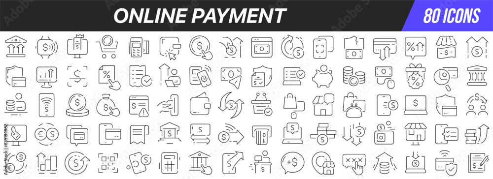 Poster Online payment line icons collection. Big UI icon set in a flat design. Thin outline icons pack. Vector illustration EPS10