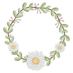 Wreath of flowers and leaves. Spring. Hand drawn.