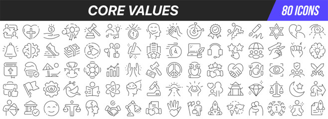 Core values line icons collection. Big UI icon set in a flat design. Thin outline icons pack. Vector illustration EPS10