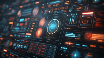 Obraz premium A futuristic user interface (HUD) with various technological elements.
