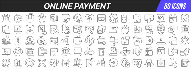 Online payment line icons collection. Big UI icon set in a flat design. Thin outline icons pack. Vector illustration EPS10