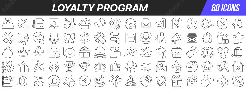 Wall mural loyalty program line icons collection. big ui icon set in a flat design. thin outline icons pack. ve