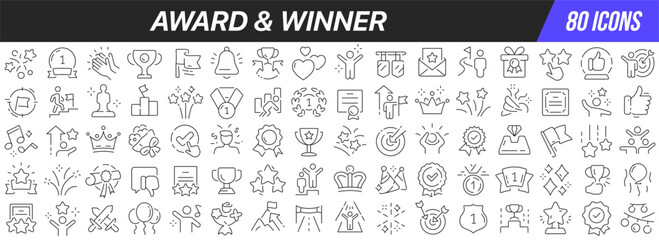 Award and winner line icons collection. Big UI icon set in a flat design. Thin outline icons pack. Vector illustration EPS10