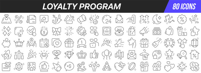 Loyalty program line icons collection. Big UI icon set in a flat design. Thin outline icons pack. Vector illustration EPS10