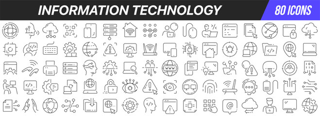 Information technology line icons collection. Big UI icon set in a flat design. Thin outline icons pack. Vector illustration EPS10