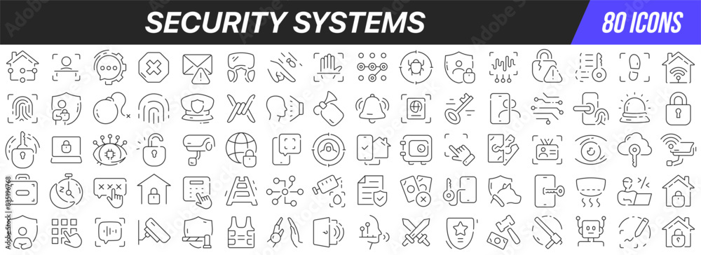 Aufkleber Security systems line icons collection. Big UI icon set in a flat design. Thin outline icons pack. Vector illustration EPS10