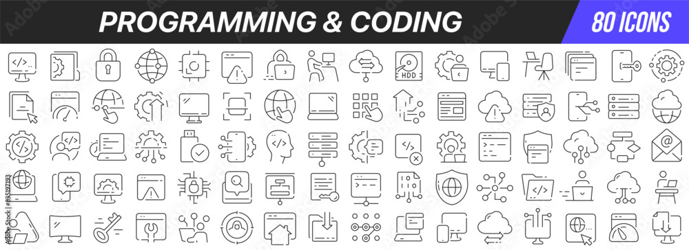 Aufkleber Programming and coding line icons collection. Big UI icon set in a flat design. Thin outline icons pack. Vector illustration EPS10