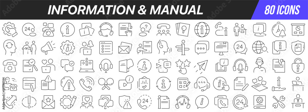 Fototapete information and manual line icons collection. big ui icon set in a flat design. thin outline icons p