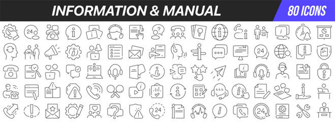 Information and manual line icons collection. Big UI icon set in a flat design. Thin outline icons pack. Vector illustration EPS10