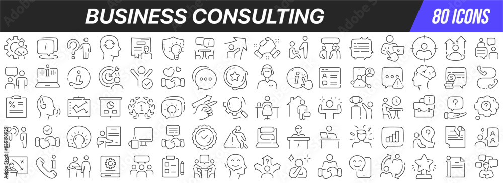 Aufkleber business consulting line icons collection. big ui icon set in a flat design. thin outline icons pack