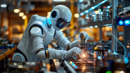 Fototapeta premium robot working on a computer in a factory