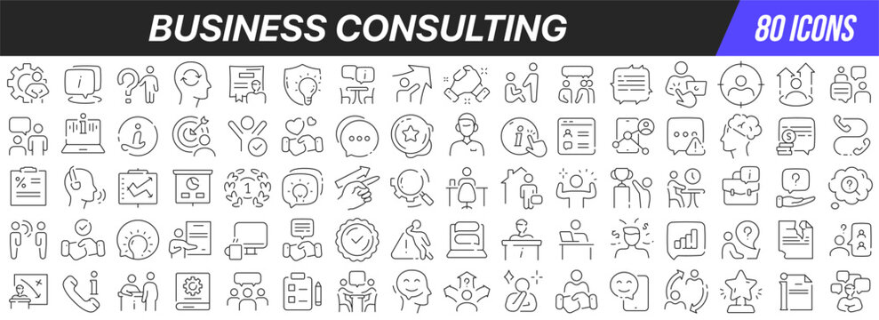 Business consulting line icons collection. Big UI icon set in a flat design. Thin outline icons pack. Vector illustration EPS10