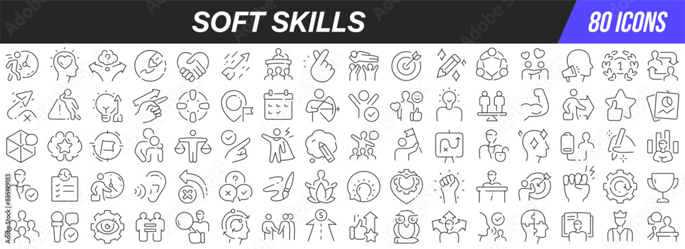 Poster Soft skills line icons collection. Big UI icon set in a flat design. Thin outline icons pack. Vector illustration EPS10