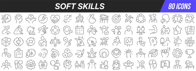 Soft skills line icons collection. Big UI icon set in a flat design. Thin outline icons pack. Vector illustration EPS10