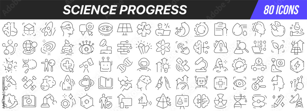 Poster Science progress line icons collection. Big UI icon set in a flat design. Thin outline icons pack. Vector illustration EPS10
