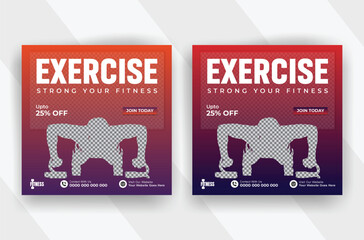 Fitness gym sports center social media banner design template