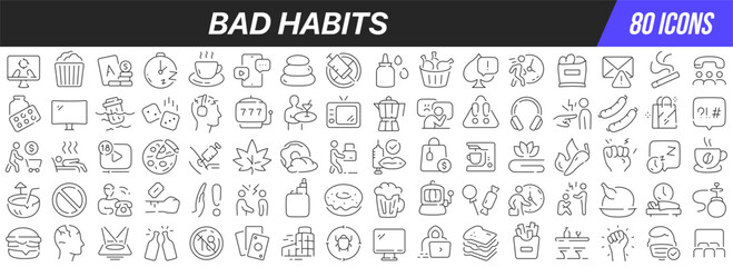 Bad habits line icons collection. Big UI icon set in a flat design. Thin outline icons pack. Vector illustration EPS10