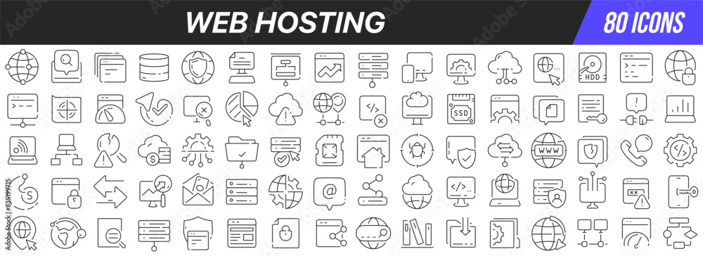 Aufkleber Web hosting line icons collection. Big UI icon set in a flat design. Thin outline icons pack. Vector illustration EPS10