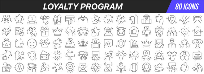 Loyalty program line icons collection. Big UI icon set in a flat design. Thin outline icons pack. Vector illustration EPS10