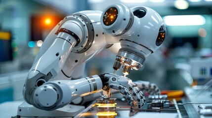 Fototapeta premium a robot working on a computer in a factory