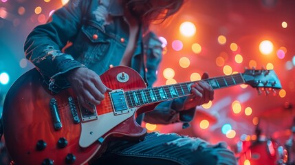Obraz premium a person playing a guitar in a concert