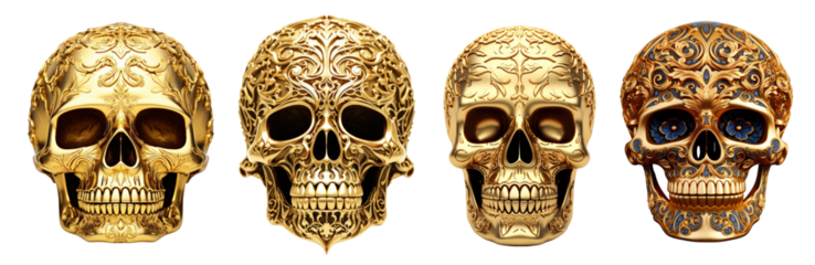 PNG golden skull  cut out element set