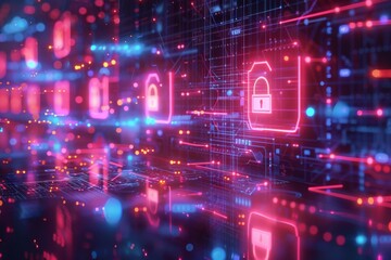 Cyber Security Data Transfer illustration created with Generative AI