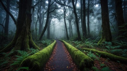 Obraz premium Game styles among the old trees you can see a path leading to a mysterious treasure, which gradually discovers unknown corners of the forest 