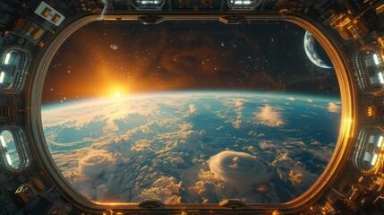 a view of the earth from a space station window