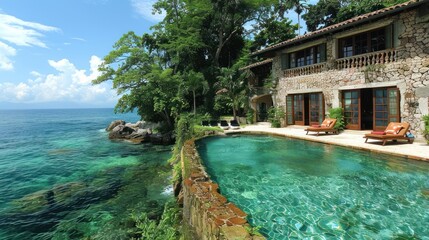 Oceanfront Villa With Private Pool and Lush Tropical Views