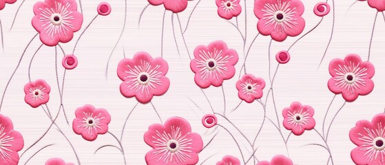 Abstract design featuring embroidered pink flowers on a dotted background