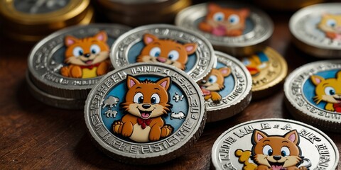 Obraz premium Cartoon-themed coins
