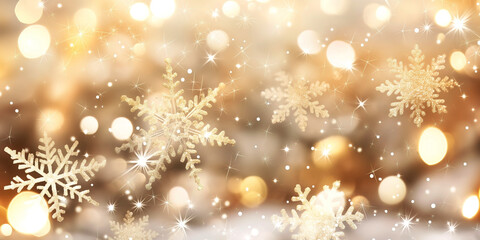 A background of light gold and white with sparkling snowflakes, creating an atmosphere full of festive joy for Christmas and New Year's Day