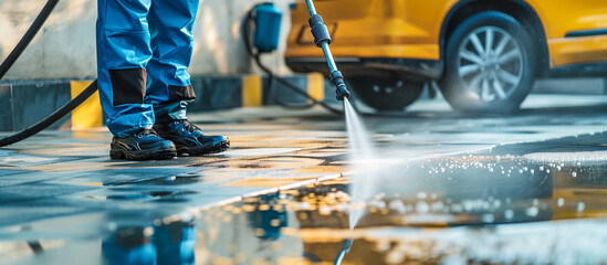 close up Pressure Washing professional cleaning service in residential area concept background