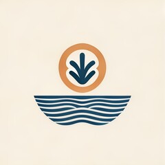 illustration of a tropical island. icon. logo. beach. circle. Waveline