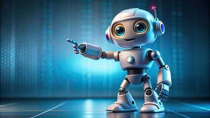 Cute digital robot pointing at copyspace background, robot, digital, technology, futuristic, cute, copyspace, background, artificial intelligence, design, modern, space, innovation, robotic