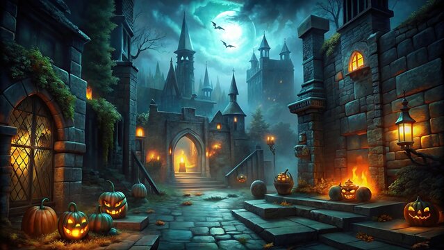 Dark, Mysterious Abandoned City Dungeon On Halloween Night , Spooky, Eerie, Creepy, Spooky, Abandoned, Ruins, Old, Mystery, Darkness, Night, Spooky, Halloween, Haunted, Desolate, Atmospheric